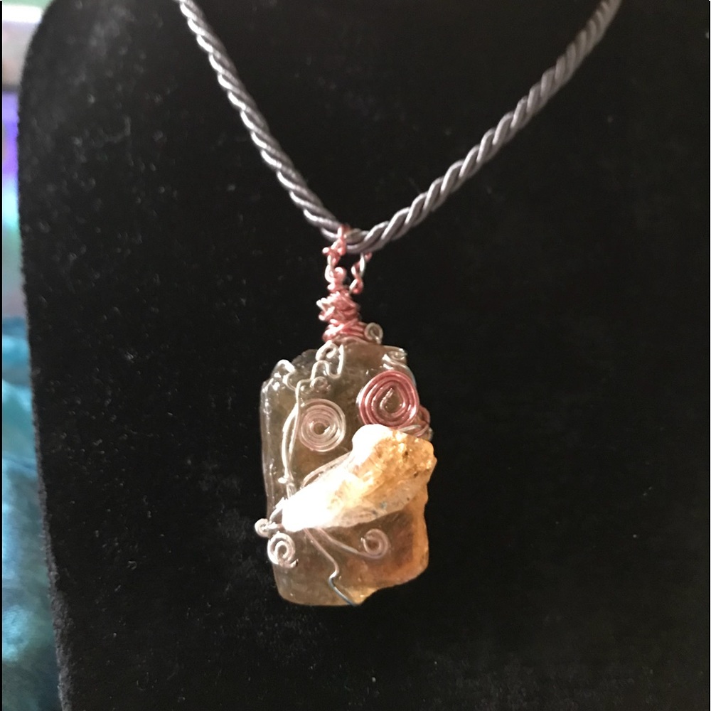 Orange & yellow citrine crystal wire wrap necklace